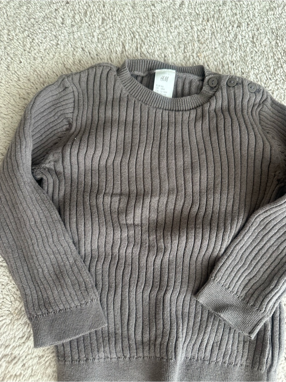H&M Ribbed Crewneck Sweater in Taupe Gray